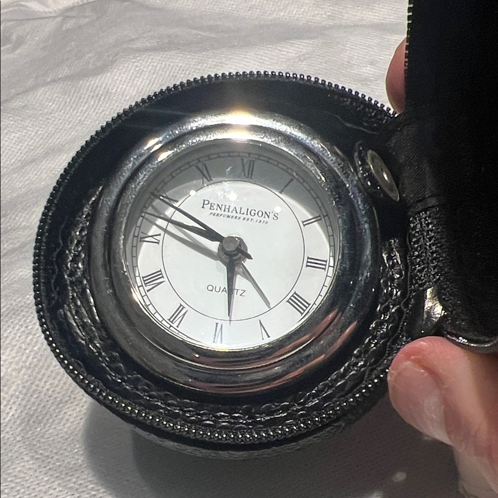 Penhaligon's Black Travel Clock with White Dial